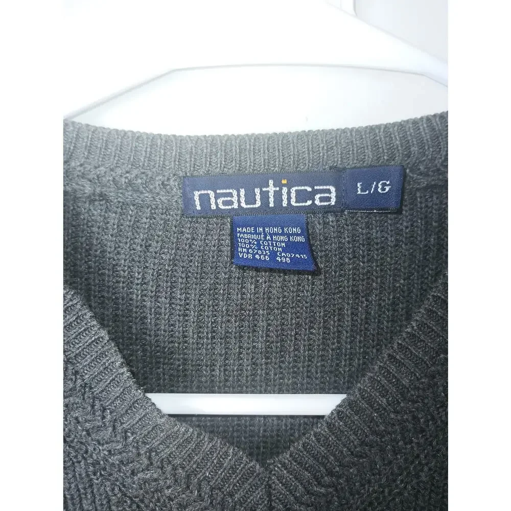 Vtg‎ 90s Gray Red Nautica Preppy Pullover Sweatshirt Sweater Men's Large